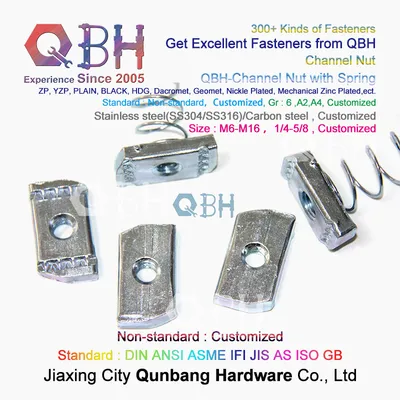10%off Qbh Aluminium Profile Carbon Stainless Steel Zp/Yzp/Plain/Black/HDG/Dacromet/Geomet/Nickle Plated/Mechanical/Zinc Plated T Spring Nut Channel Fitting
