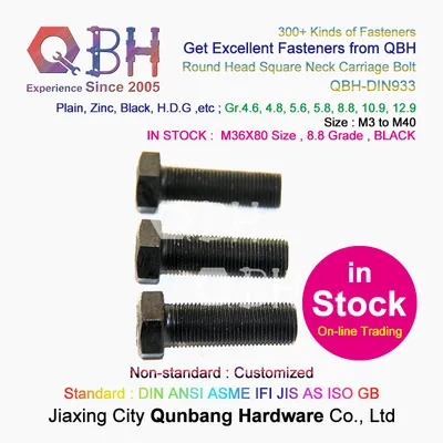 15% off in Stock Online Safety Trading Qbh DIN933 M36X80 High Strength 8.8 Grade Full Thread Carbon Steel Black Hex Head Bolt