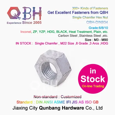 15% off in Stock Qbh DIN934 M22 Size HDG 8 Grade 3 Arcs Marking Carbon Steel Single Chamfer Hex Nut Internal Threaded Fasteners
