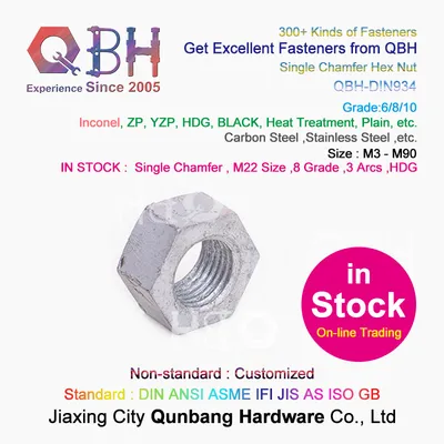 15% off in Stock Qbh DIN934 M22 Size HDG 8 Grade 3 Arcs Marking Carbon Steel Single Chamfer Hex Nut