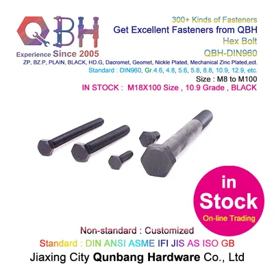 DIN960 Black 10.9 Grade Carbon Steel Hex Bolts