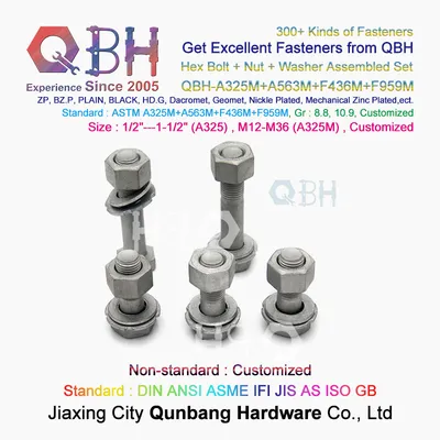Qbh ASTM A325 A325m HDG Yzp Black Zp Plain Zinc Full Washer Heavy Hexagon Hex Hexangular Hexagonus Sexangular Head Fastener Fittings Industrial Bolt