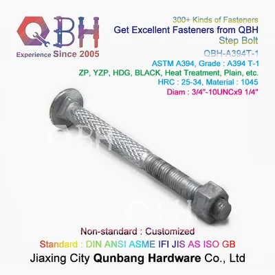 Qbh ASTM A394 T-1 Standard Customized Medium Carbon Steel HDG Black Zinc Yzp Plain Communication Telecom Tower Step Bolt