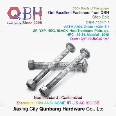 Qbh ASTM A394 T-1 Type 1 Medium-Carbon Steel 3/4-10unc X 9 1/4 Hot Dipped Galvanized HDG Black Yzp Yellow Zinc Plain Carbon Steel Communication Tower Hardware