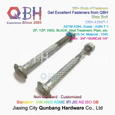 Qbh ASTM A394 T-1 Type 1 Step Bolt Nut Hot Dipped Galvanized HDG Black Yzp Yellow Zinc Plain 3/4