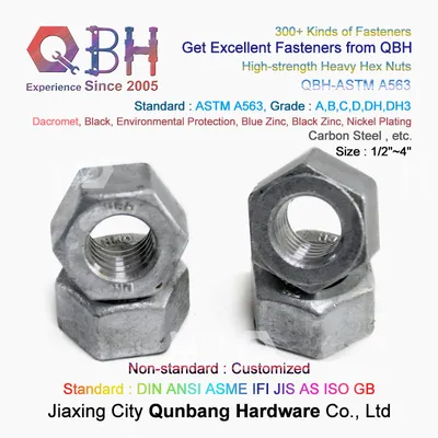Qbh ASTM A563/A563m Dh Grade Steel Sturcture HDG Hot DIP Galvanizing Carbon Steel High-Strength Heavy Hex Hexgon Hexgonal Nuts