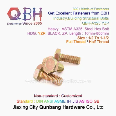 Qbh ASTM F 3125 Carbon Steel Yellow Zinc Plating Yzp F3125 Hex Heavy Bolt (ASTM A 325/325M)