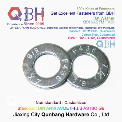 Qbh ASTM F436/F436m Steel Structure 1/2 to 1-1/2 Inch Steel Carbon Steel HDG/Black Metal Flat Round Washer