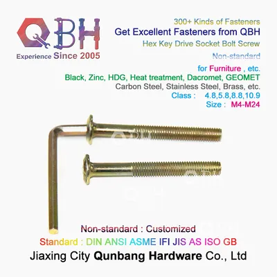 Qbh Brass Copper Carbon Steel Stainless Steel Aluminum Half Threaded Hexagon Hexagonal Hex Socket Flat Head Furniture Bolt Screw