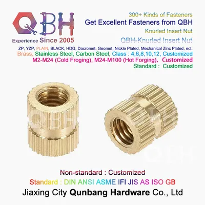 Qbh Custom-Made Customized OEM ODM Knurled Copper Brass Double Thread Metal Injection Nut Internal Threaded Hardwares
