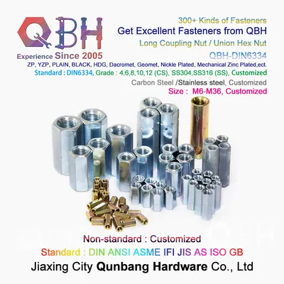 Qbh Custom-Made DIN 6334 OEM ODM M6 M8 M10 M12 M14 M16 M18 M20 M22 M24 M27 M30 M36 Stainless/Carbon Steel Hex Long Coupling High Nut