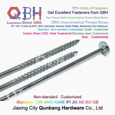 Qbh Custom-Made OEM ODM Non-Standard Carbon Steel/Stainless Steel Torx Flange Head Customized Unsymmetrical Thread Long Wood Furniture Screw Fastener