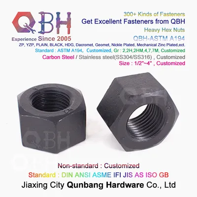 Qbh Customized A194 Zinc Plated Black HDG Stainless Steel Carbon Steel Aluminum Brass Steel Structure Frame Part Heavy Hex Hexagon Head Nut