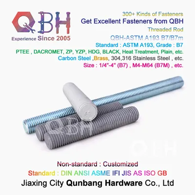 Qbh Customized ASTM A193 B7/B7m Alloy Brass Carbon Stainless Steel HDG Half Fully Thread Construction Building Materials Fastener Threaded Rods Formwork