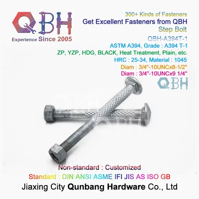 Qbh Customized ASTM A394 Substations Steel Electrical Transmission Communication Tower Reinforcement Knurled Step Bolt Nut External/Internal Threaded Hardwares