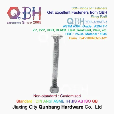 Qbh Customized ASTM A394t-1 Knurled HDG Black Yzp Zinc Plain Substations Steel Communication Electrical Transmission Reinforcement Tension Tower Step Bolt