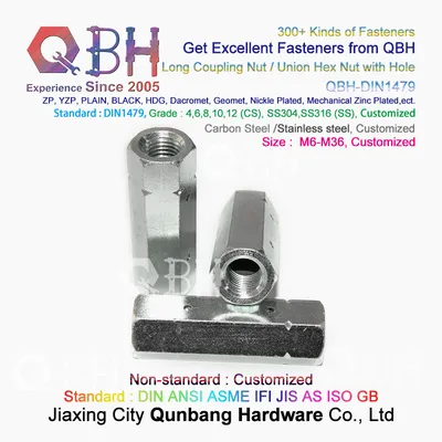 Qbh Customized DIN 1479 SS304 SS316 M6-M36 Stainless Steel Hole Long Hex Nut Hexagon Turnbuckles