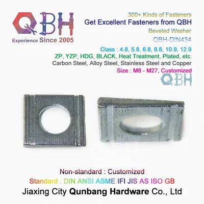 Qbh Customized DIN434 HDG Carbon Steel Special Square 8% Two Grooves Taper Tapered Beveled U Channel Sections Angle Washer Special Metal Wedge Joint Ring