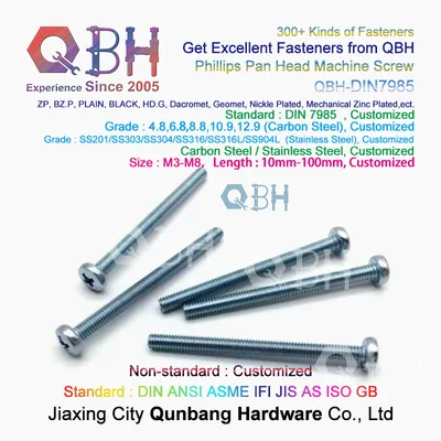 Qbh Customized DIN7985 Phillips Pan Head Stainless Steel Ss201/Ss303/SS304/SS316/SS316L/Ss904L Machine Screw