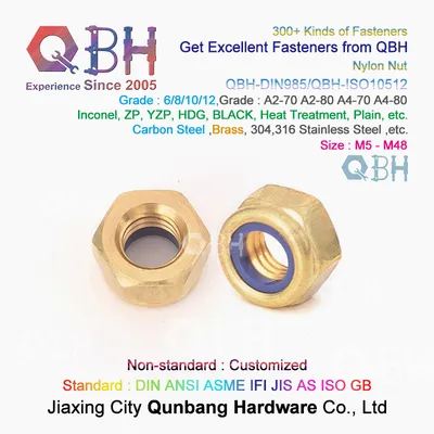 Qbh Customized DIN985/DIN982 Auto Parts Copper Brass Nylon Locked Lock Nut