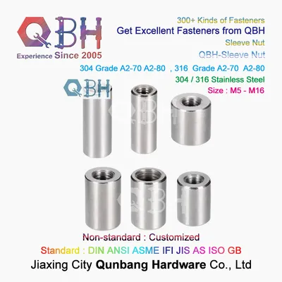 Qbh Customized Double Female Thread Round Head Cylindrical Cylindric Columnar Barrel Sleeve Ss 304 316 Threaded Insert