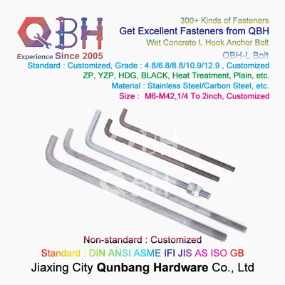 Qbh Customized High Quality Carbon Steel Galvanized L Bolt Zinc Plated L Bolt, Plain, HDG L Bolt Foundation Bolt
