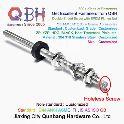 Qbh Customized Non-Hollow Stainless Steel Solar Power Energy Panel Bracket Rack Mounting Frame Dual Double Thread Ended Roofing Not Hollow Holeless Dowel Screw