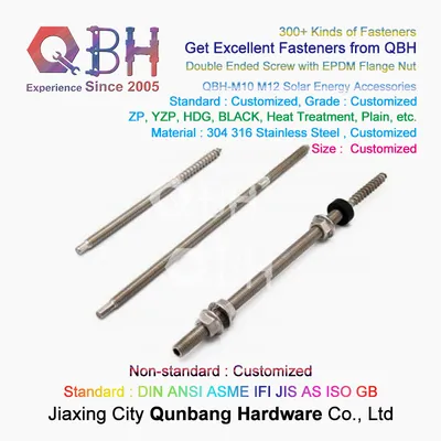 Qbh Customized SS304 SS316 Dual Threaded Stud Bolt Flange Nut Solar Power Energy Photovoltaic PV Panel Mounting Stand Rack Bracket System Fasteners