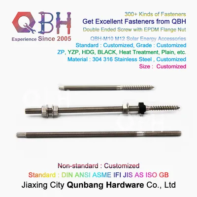 Qbh Customized SS304 SS316 Stainless Steel Double-Threaded Stud Flange Nut Bolts for Solar Power Energy Photovoltaic PV Panel Mounting Stand Rack Bracket System