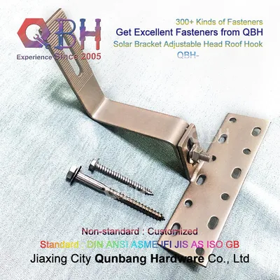 Qbh Customized Solar Power Energy PV Photovoltaic Panel Tile Roof Stamping Hook for PV Mounting System Fastener