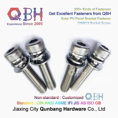 Qbh Customized Stainless Steel Solar PV Panel Mounting Bracket Use DIN912 Socket Screw + Plain Spring Washer/Gasket//Shim/Joint Ring/Backup Ring Assembly