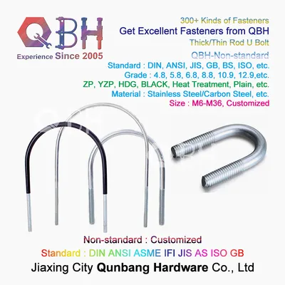 Qbh Customized Thick/Thin Thread Rod Carbon/Stainless Steel Strap Tubes Round Square Bend Pipe Fitting Non-Standard U-Bolt U Bend Bolt