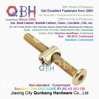 Qbh Customized Yzp Zp Round Head Hex Socket Drive Bolt + Round Nut Bunk Bed Replacement Fasteners