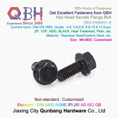 Qbh DIN 6921 Black Hex Serrated Flange Head Locking Locked Lock Bolt Lockbolt