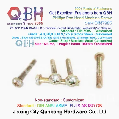 Qbh DIN 7985 Phillips Cross Pan Head Carbon/Stainless Steel Yzp Black Plain Phosphorization HDG Customized DIN7985 Machining Machinery Machine Spare Parts