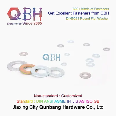 Qbh DIN 9021 Zp/Yzp/Bzp/Plain/Black/HDG/PTFE/Nickle Plated DIN9021 Flat Round Type Washer Gasket Fasteners
