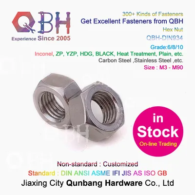 Qbh DIN 934 Carbon Stainless Steel Hex Hexagonal Hexagon Nut Inconel/Zinc/Black/H. D. G Plated Connecting Rod Conrod Nut