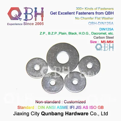 Qbh DIN125/DIN125A No Chamfer Zp/Bzp/Plain/Black/HDG/Dacromet/Geomet/Nickle Plated Carbon Stainless Steel DIN125 a Flat Round Gasket