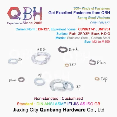 Qbh DIN127A DIN127b Zp/Yzp/Bzp/Plain/Black/HDG/Dacromet/Geomet/Nickle Plated Metal Carbon Steel/Stainless Steel OEM ODM Customized Coil Spring Gasket
