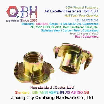 Qbh DIN1624 Four Claw T-Nut DIN 1624 Carbon Stainless Steel Brass Alloy High Long Serrated Nut