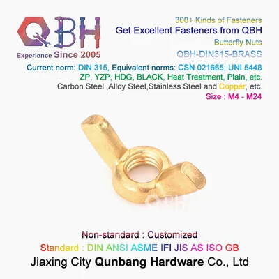Qbh DIN315 Brass Copper Carbon Stainless Steel Square Rectangular Handle Butterfly Wing Nuts