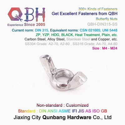 Qbh DIN315 S. S/Ss/SUS 304/316 SS304/SS316/SUS304/SUS316 DIN 315 Square Thumb Butterfly Wing Type Stainless Steel Special Nuts
