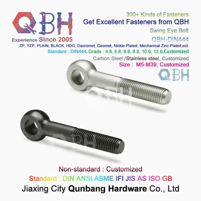 Qbh DIN444 Plain Black White Yellow Blue Zinc Nickle Plated HDG Hot DIP Galvanizing Dacromet Geomet Chrome Plating Eyelet Bolts