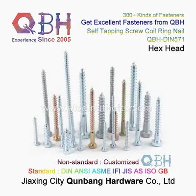 Qbh DIN571 Wholesale Supplier Supply Hardware Parts Carbon Steel Wzp Hex Hexagon Hexagonal & Bugle Head Wood Self Tapping Screw Fastener