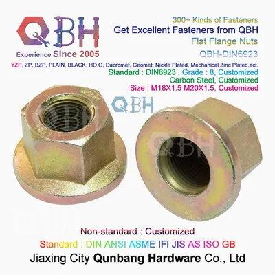 Qbh DIN6923 CS Yzp Yellow Zinc-Plated Zinc Plating Hot Forging Fine Thread DIN 6923 Flat Flange Nuts