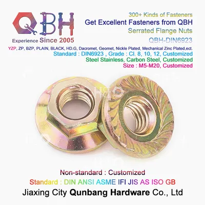 Qbh DIN6923 Carbon Stainless Steel Hexagon Hexagonal Hex Large Serrated Flange Top-Lock Nut