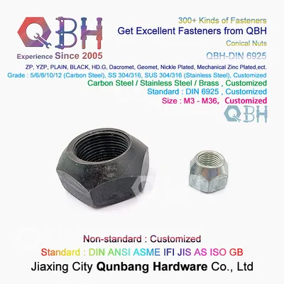 Qbh DIN6925 M3-M36 DIN 6925 HDG Zinc Plated Black Yzp Wheel Hub Lock Hex Conical Nuts Car Auto Accessories