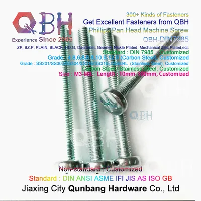 Qbh DIN7985 Phillips Pan Head Carbon Steel / Stainless Steel Yzp Bzp Wzp Zp Black Plain Phosphorization HDG Customized DIN 7985 Machinery Machine Screw Fastener