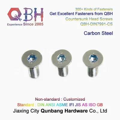 Qbh DIN7991 Carbon Steel Hexagon Socket Countersunk Cap Screws Hex Socket Countersunk Head DIN 7991 Bolts Cl8.8 Zinc