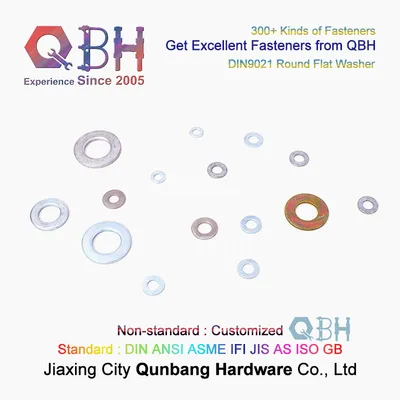 Qbh DIN9021 Plain Black Yellow Blue Zinc Nickle Plated HDG Hot DIP Galvanizing Chrome Plating DIN 9021 Flat Round Type Washer Gasket Fasteners